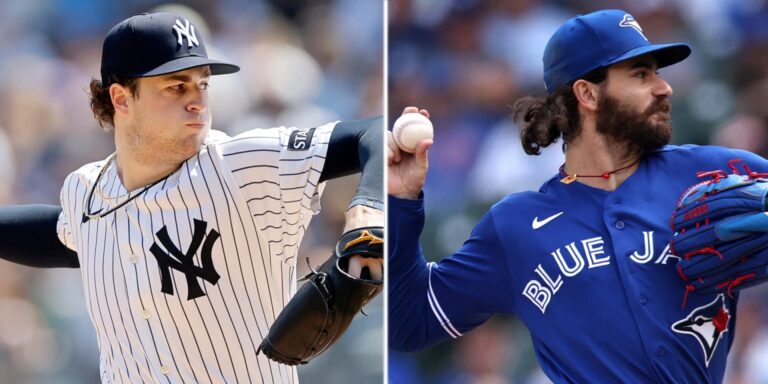 Cam Schlittler, Dylan Cease pitch in Yankees-Blue Jays series